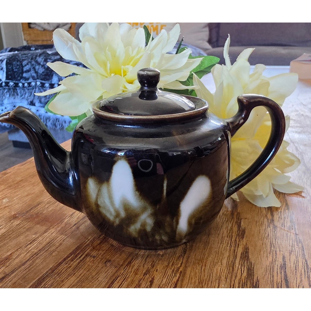 VTG 1960s Chinese Drip Glaze Ceramic Teapot MCM